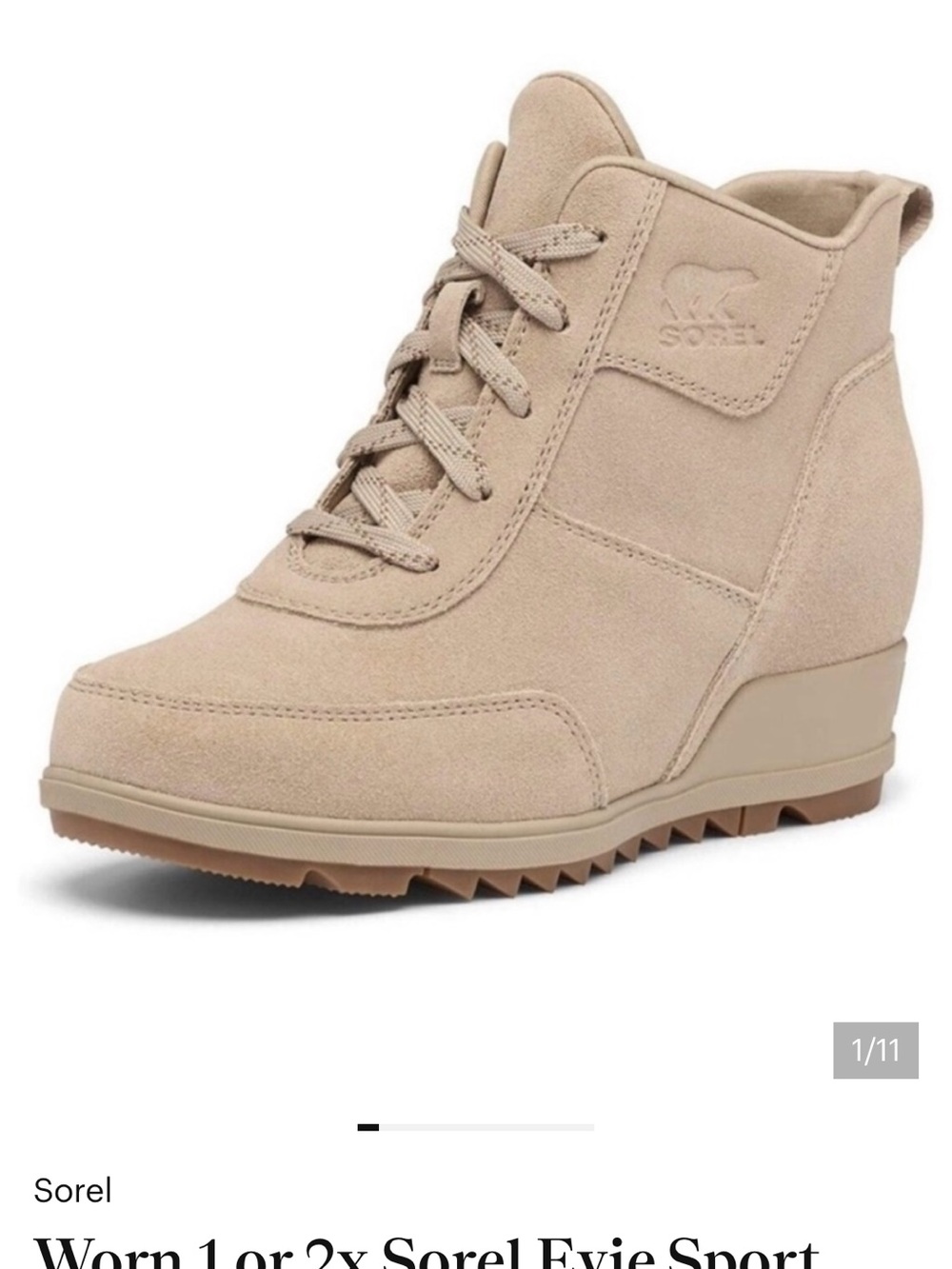 Sorel Evie Beige Suede Lace-Up Wedge Ankle Boot